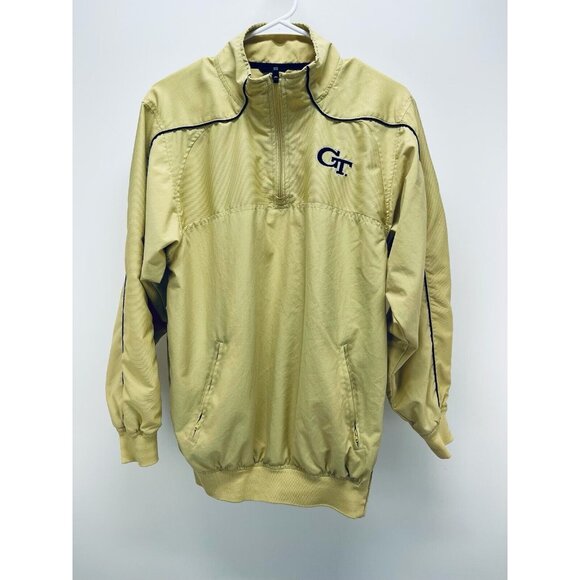 georgia tech Mens Jacket Yellow Pullover Sweathirt Russell Athletic Size Small - Picture 1 of 8